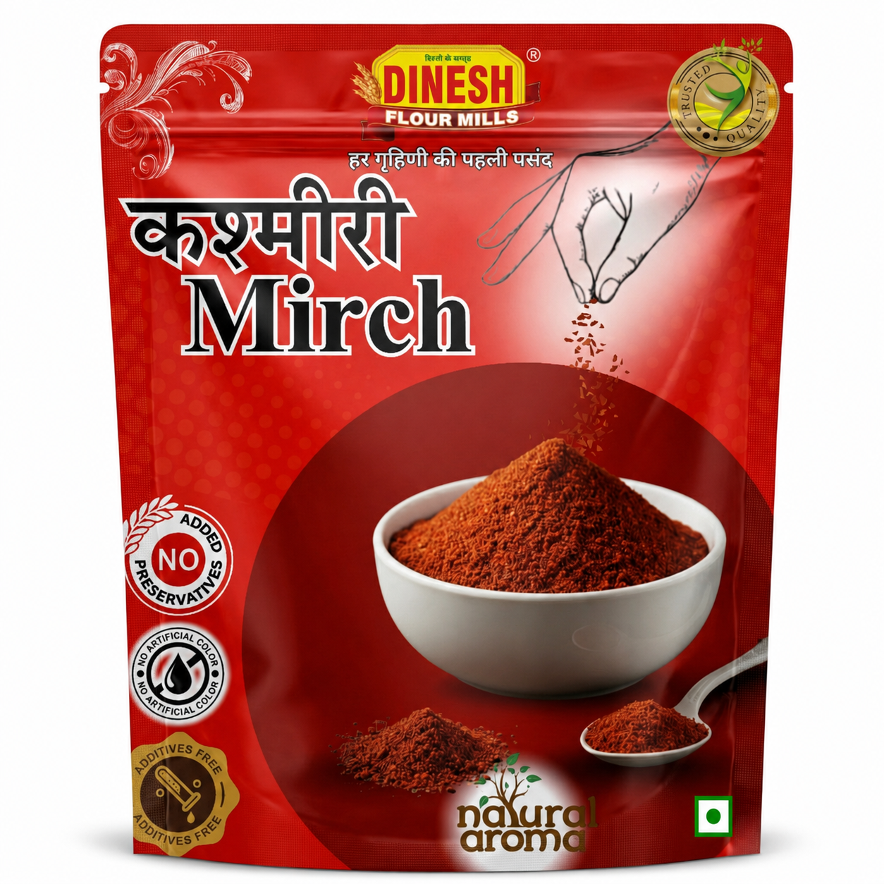 Dinesh Flour Mills freshly ground Kashmiri Mirch Powder packet