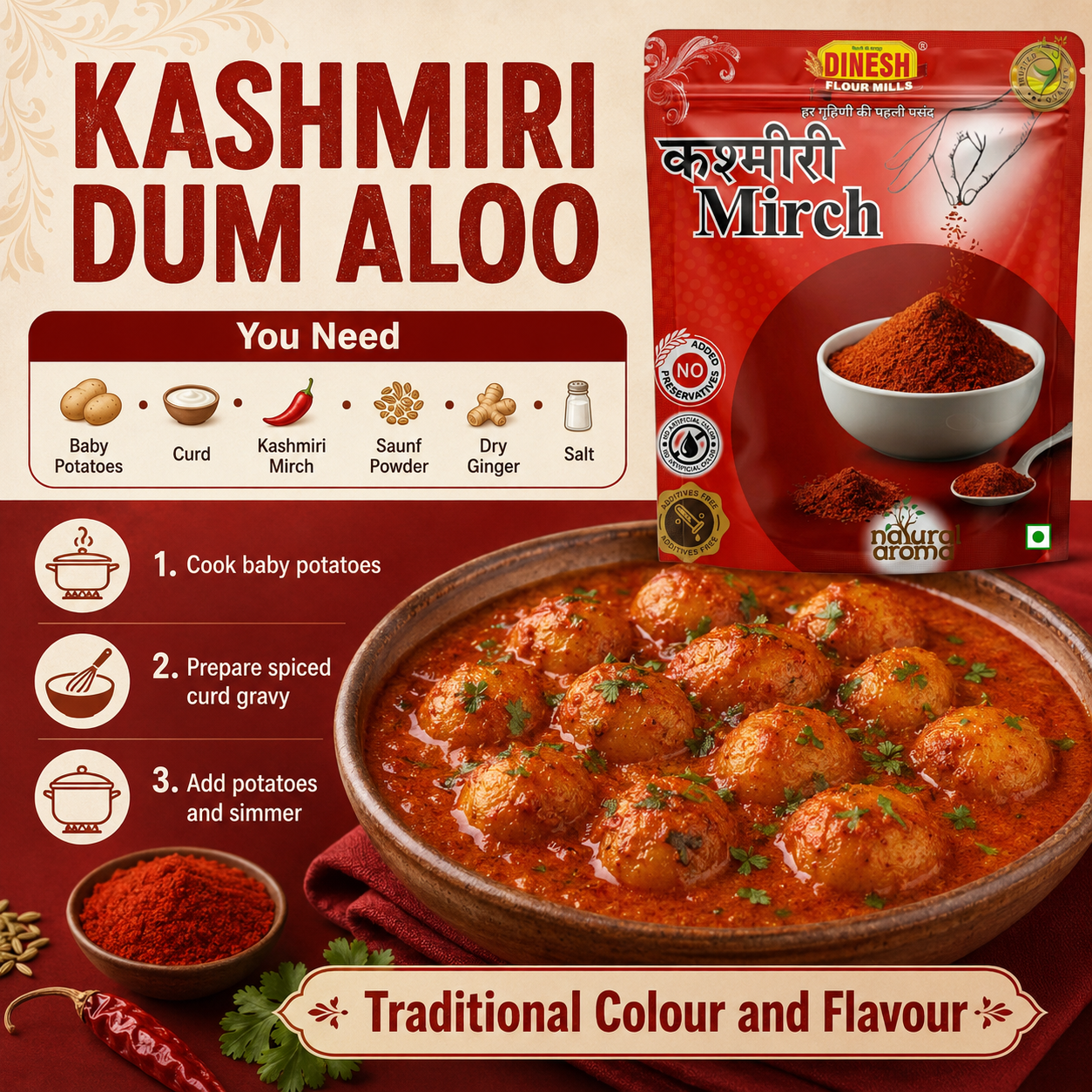 Kashmiri Mirch Powder | Freshly Ground Red Chilli Powder | No Added Preservatives