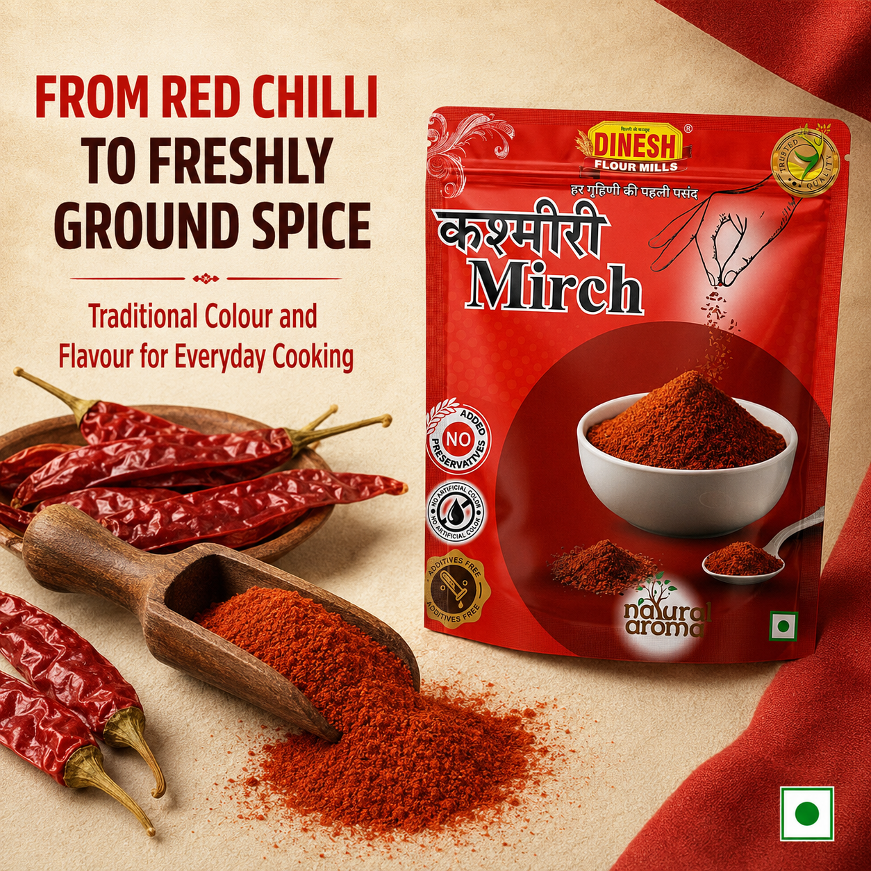 Kashmiri Mirch Powder | Freshly Ground Red Chilli Powder | No Added Preservatives