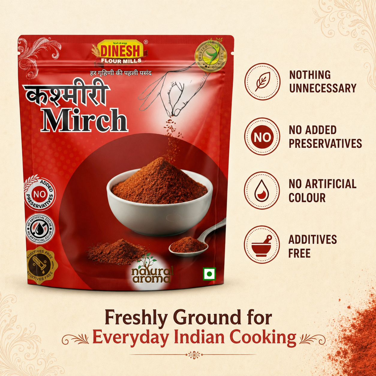 Kashmiri Mirch Powder | Freshly Ground Red Chilli Powder | No Added Preservatives