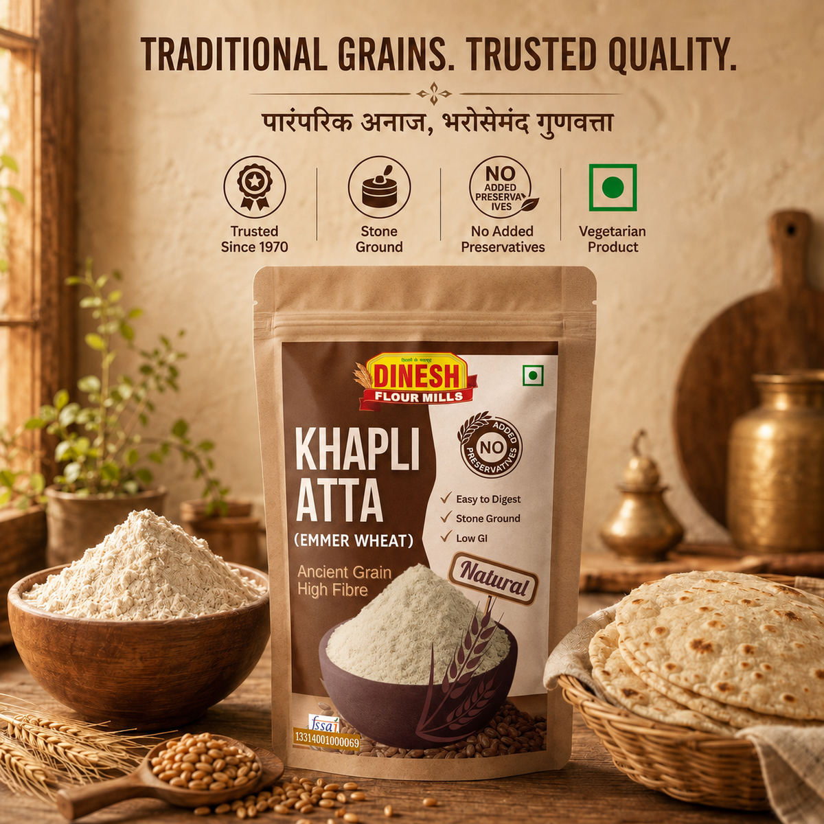 Khapli Atta - Stoneground Emmer Wheat Flour