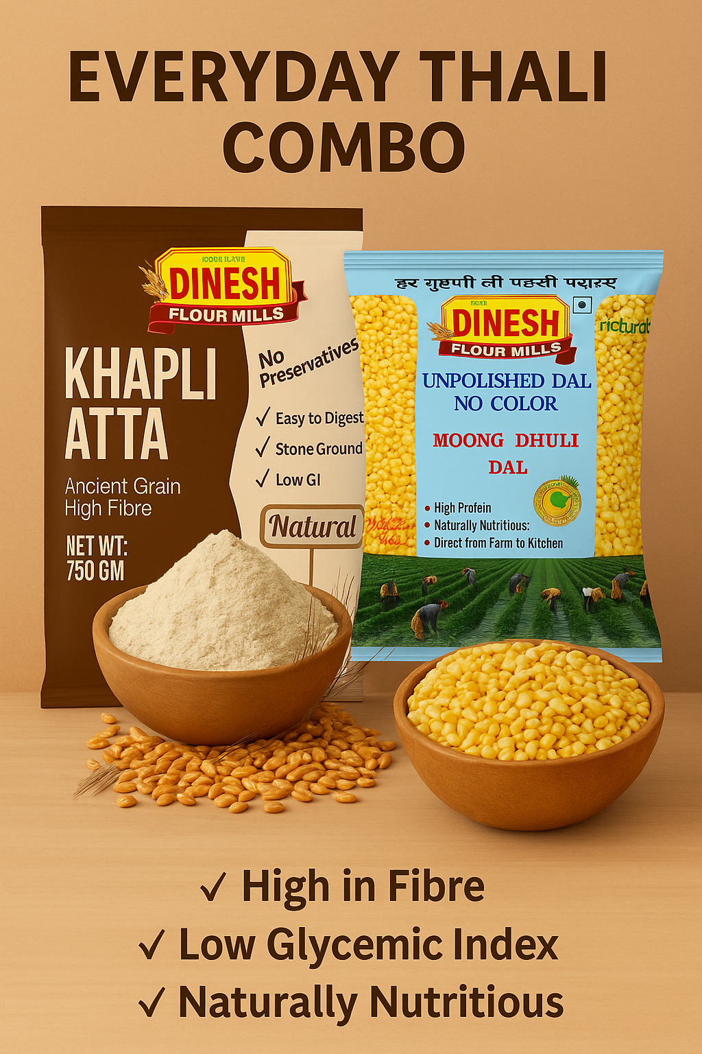 Everyday Thali Combo – Khapli Atta + Moong Dal