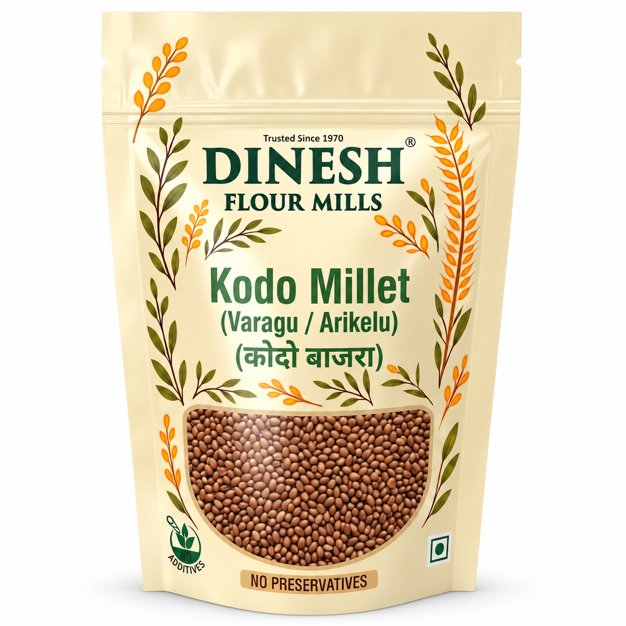 Dinesh Flour Mills raw and unpolished Kodo Millet, also known as Varagu, Arikelu and Kodra, with no preservatives.