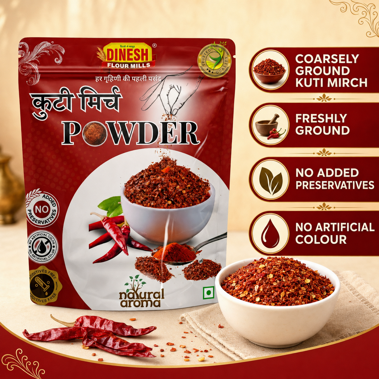 Kuti Mirch | Coarsely Ground Red Chilli | Freshly Ground
