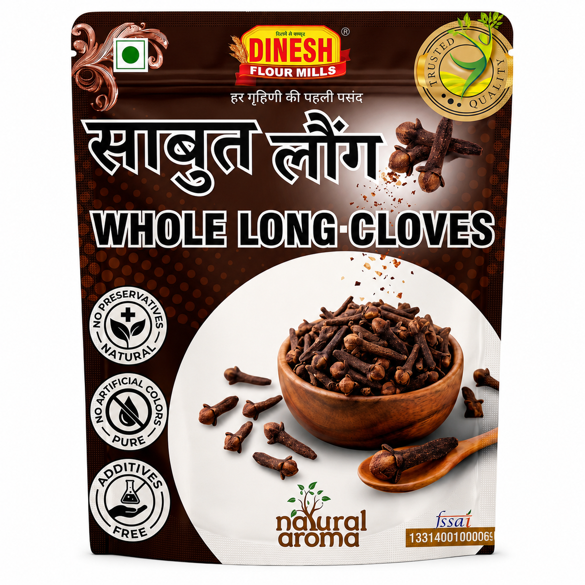 Buy Dinesh Flour Mills Whole Laung (Cloves), freshly packed with no preservatives. Ideal for chai, biryani, pulao, curries, masalas and desserts.
