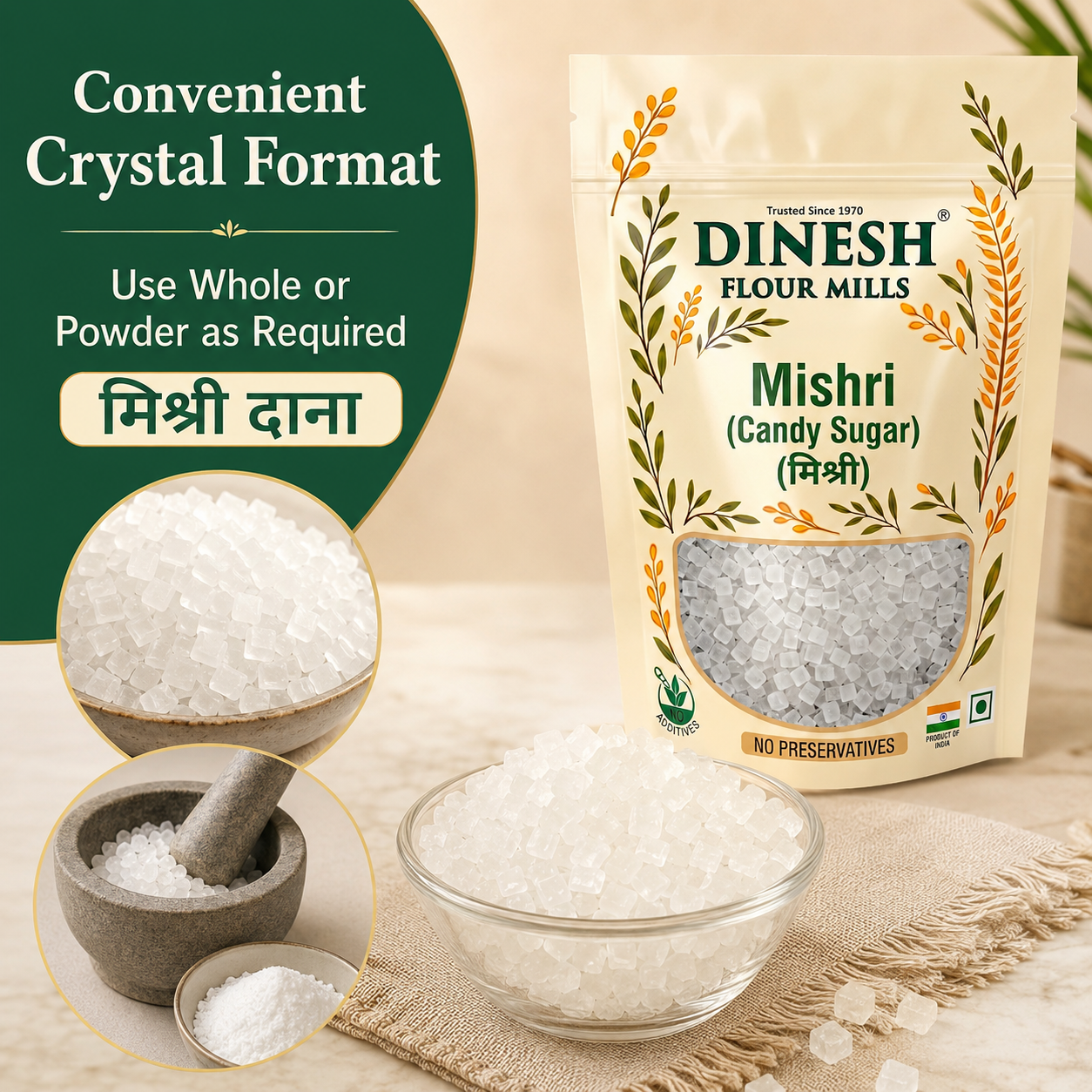 Mishri Dana (Candy Sugar) | Small White Rock Sugar Crystals for Pooja, Prasad, Sweets