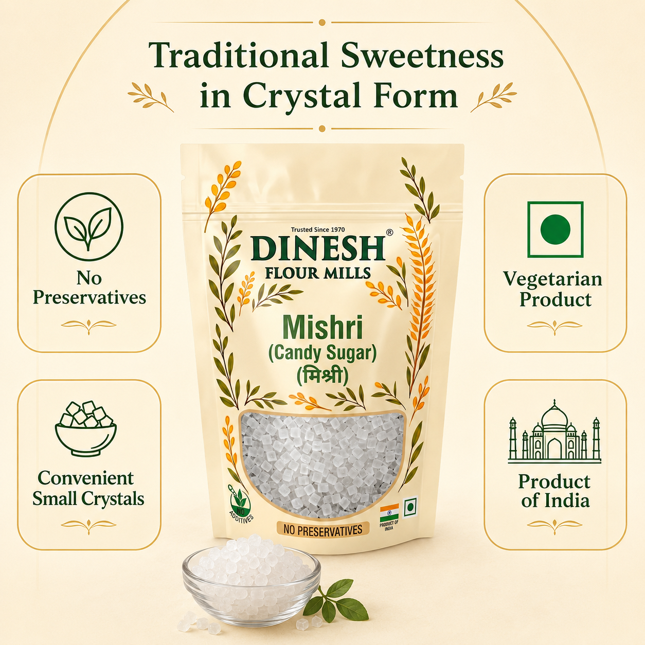 Mishri Dana (Candy Sugar) | Small White Rock Sugar Crystals for Pooja, Prasad, Sweets