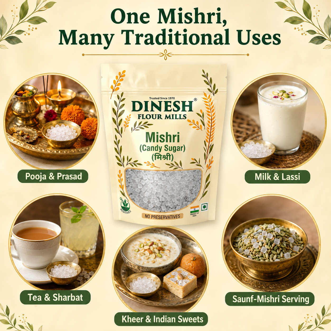 Mishri Dana (Candy Sugar) | Small White Rock Sugar Crystals for Pooja, Prasad, Sweets