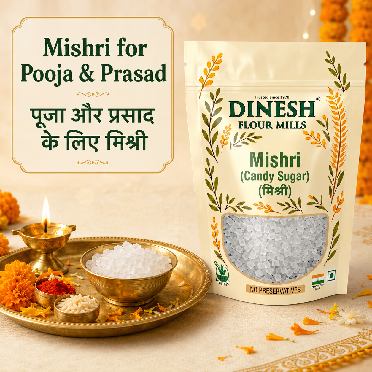 Mishri Dana (Candy Sugar) | Small White Rock Sugar Crystals for Pooja, Prasad, Sweets