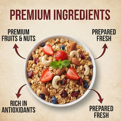 Muesli by Dinesh Flour Mills – A crunchy mix of rolled oats, wheat flakes, cornflakes, rice flakes, almonds, raisins, and dried fruits,