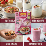 Muesli by Dinesh Flour Mills – A crunchy mix of rolled oats, wheat flakes, cornflakes, rice flakes, almonds, raisins, and dried fruits,