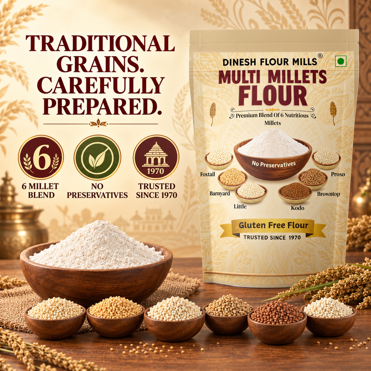 Multi Millets Flour - 6 Rich Millets in one Pack-Kodo-Proso-Little-Barnyard-Foxtail-Browntop