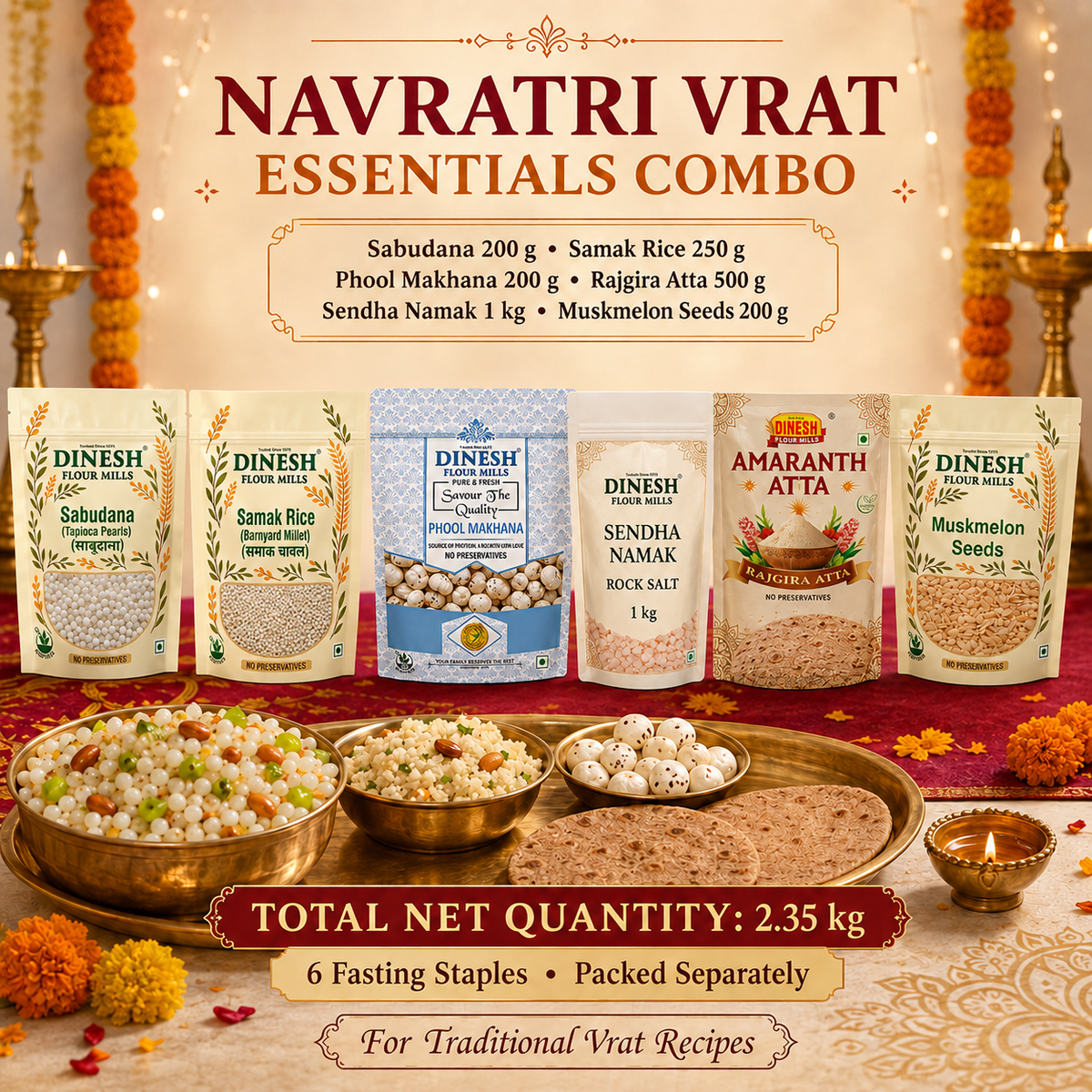 Dinesh Flour Mills Navratri Vrat Essentials Combo with six separately packed fasting ingredients