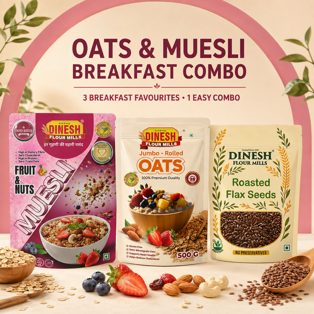 Oats and Muesli Breakfast Combo Pack with Roasted Flax Seeds