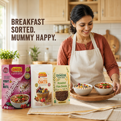Oats and muesli breakfast combo with roasted flax seeds