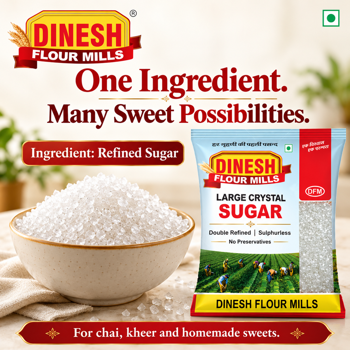 SUGAR I Large Crystal Sugar | Double Refined, Sulphurless