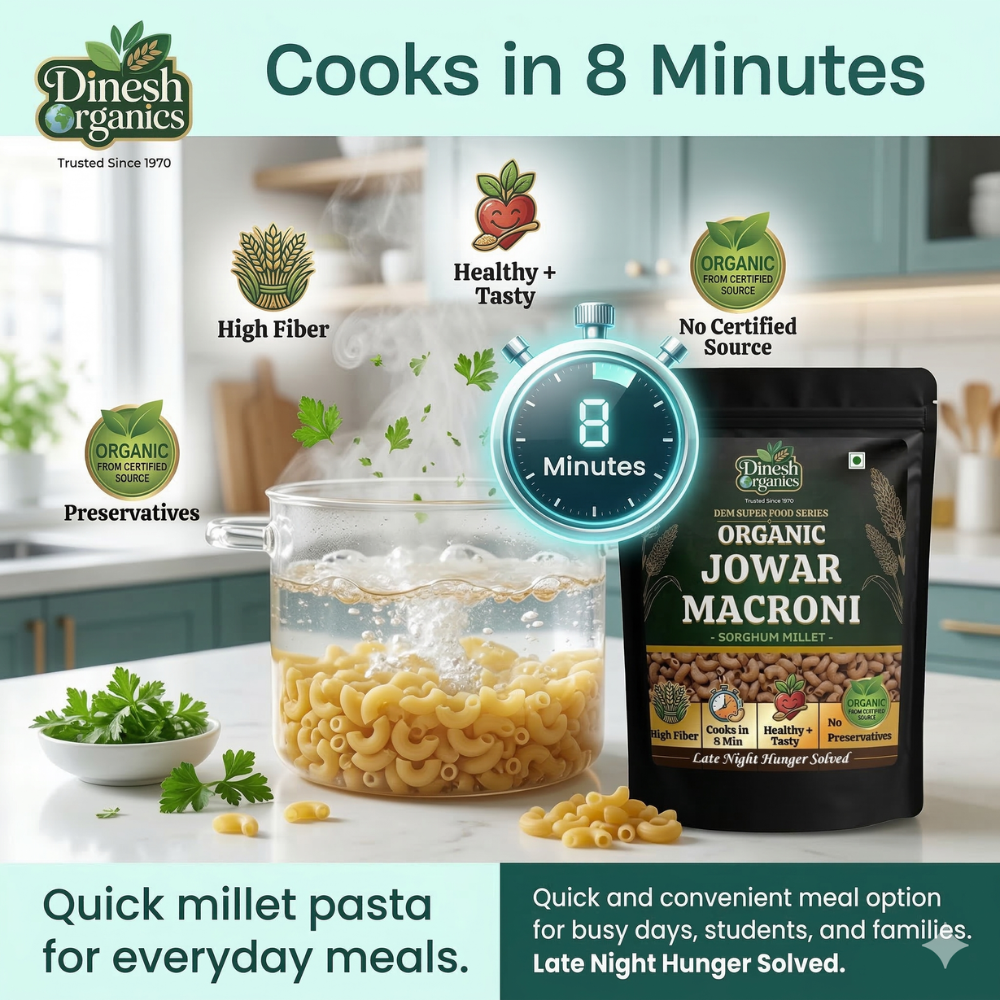 Organic Jowar Macroni | 8-Min Ready Millet Pasta for Students | Dinesh Organics