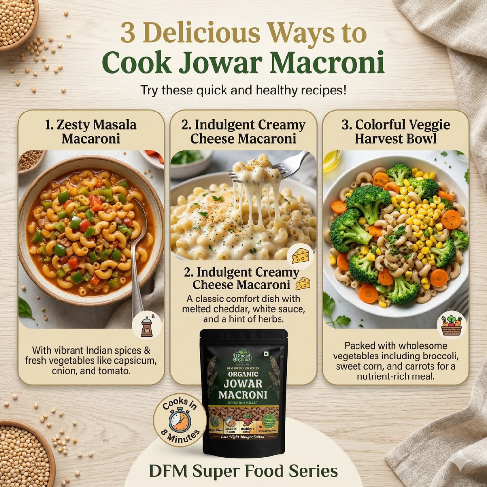 Organic Jowar Macroni | 8-Min Ready Millet Pasta for Students | Dinesh Organics
