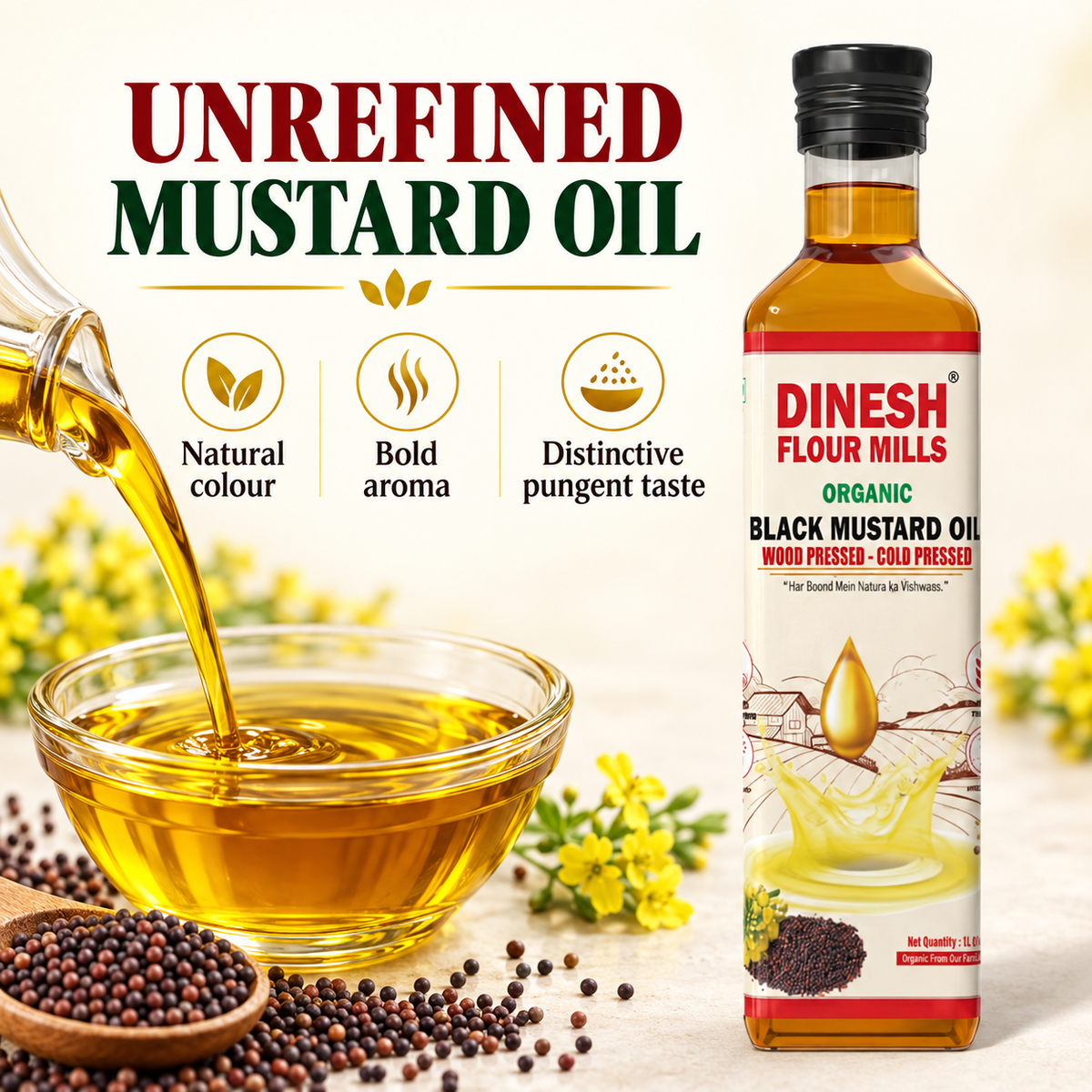 Organic Black Mustard Oil | Wood Pressed & Cold Pressed