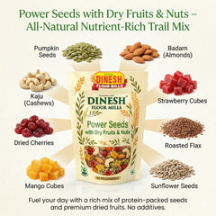 Power Seeds Mix with Dry Fruits & Nuts | Roasted Seeds Blend (Flax, Pumpkin, Sunflower) with Almonds &Cashews | No Preservatives | Freshly Packed