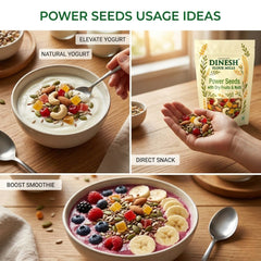 Power Seeds Mix with Dry Fruits & Nuts | Roasted Seeds Blend (Flax, Pumpkin, Sunflower) with Almonds &Cashews | No Preservatives | Freshly Packed