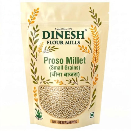 Dinesh Flour Mills Proso Millet Cheena Bajra packet with small millet grains