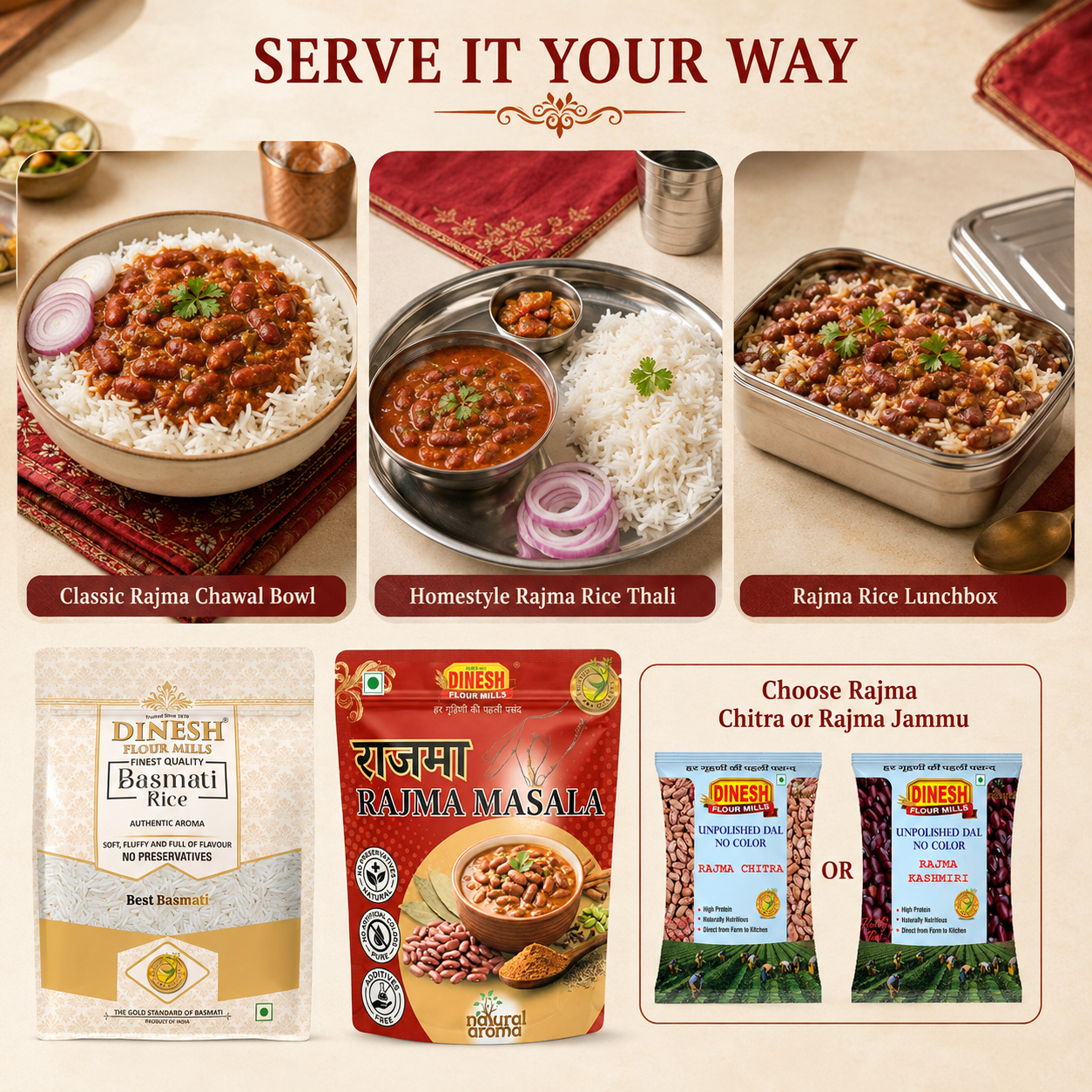 Rajma Chawal Cooking Combo 1.6kg | Choose Rajma Chitra or Jammu