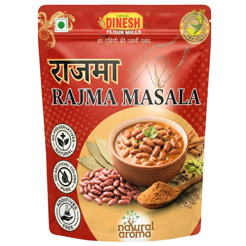 Dinesh Flour Mills Rajma Masala freshly ground spice blend in resealable zip-lock pouch