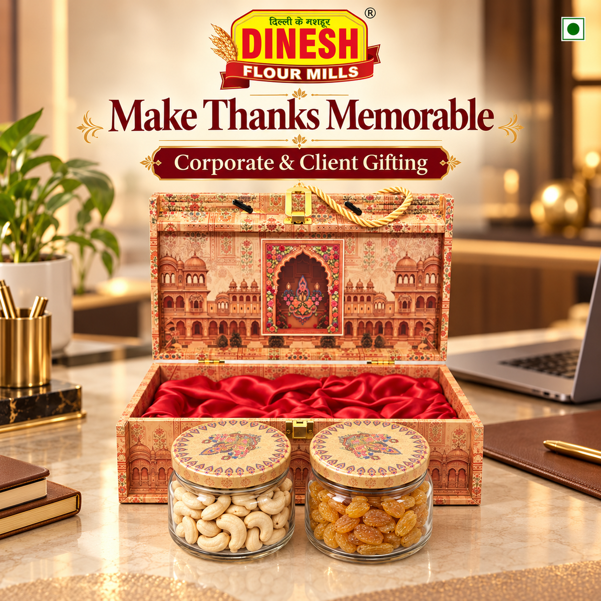 Rajwadi Gold Kaju & Kishmish Gift Hamper | 2-Jar Dry Fruit Gift Box | Dinesh Flour Mills