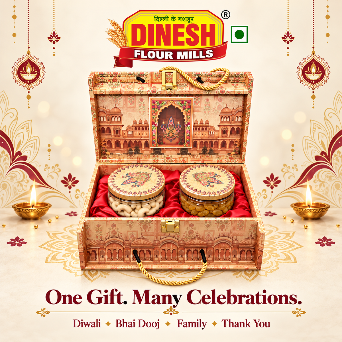 Rajwadi Gold Kaju & Kishmish Gift Hamper | 2-Jar Dry Fruit Gift Box | Dinesh Flour Mills