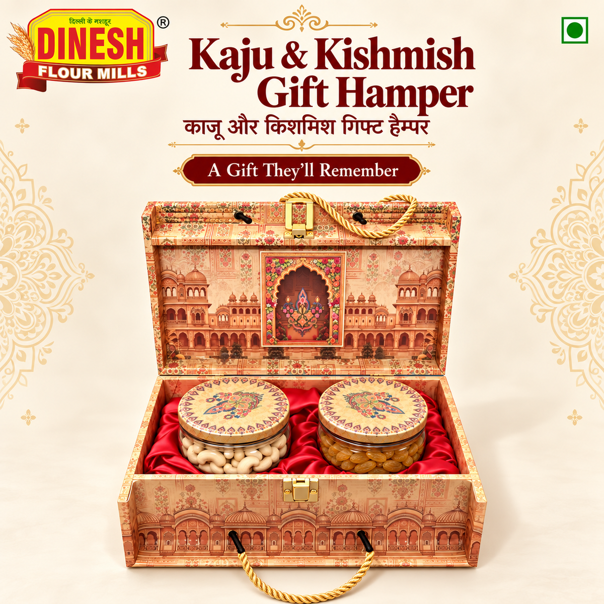 Rajwadi Gold Kaju & Kishmish Gift Hamper | 2-Jar Dry Fruit Gift Box | Dinesh Flour Mills