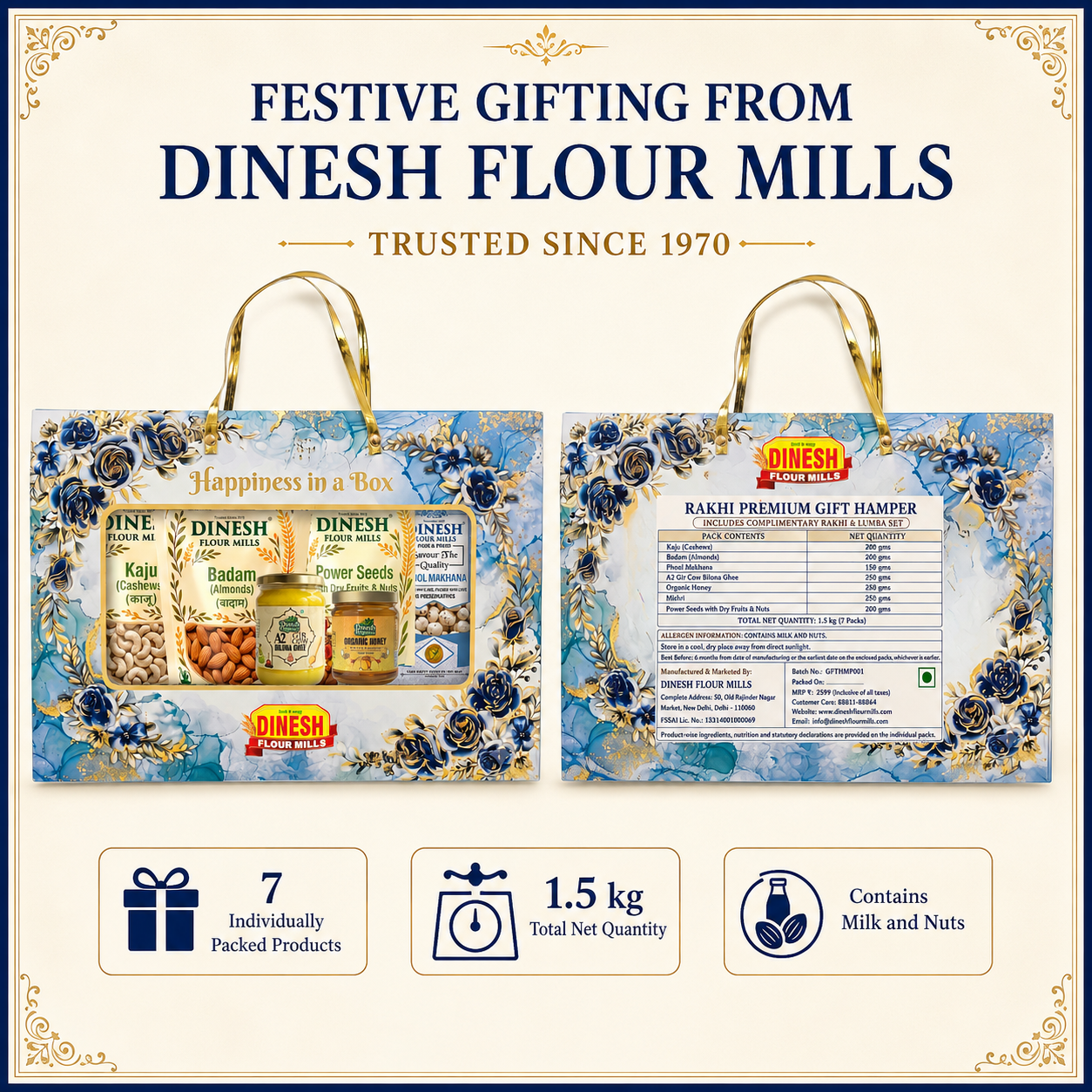 Premium Rakhi Gift Hamper with Complimentary Rakhi & Lumba Set | 7 Products