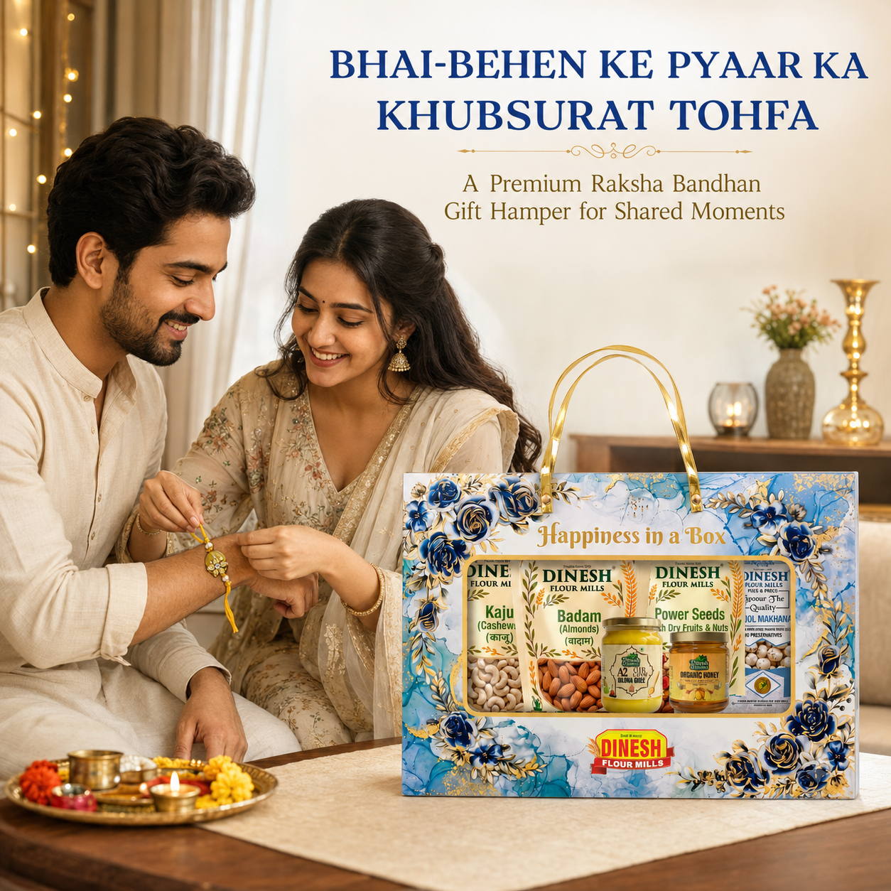 Premium Rakhi Gift Hamper with Complimentary Rakhi & Lumba Set | 7 Products