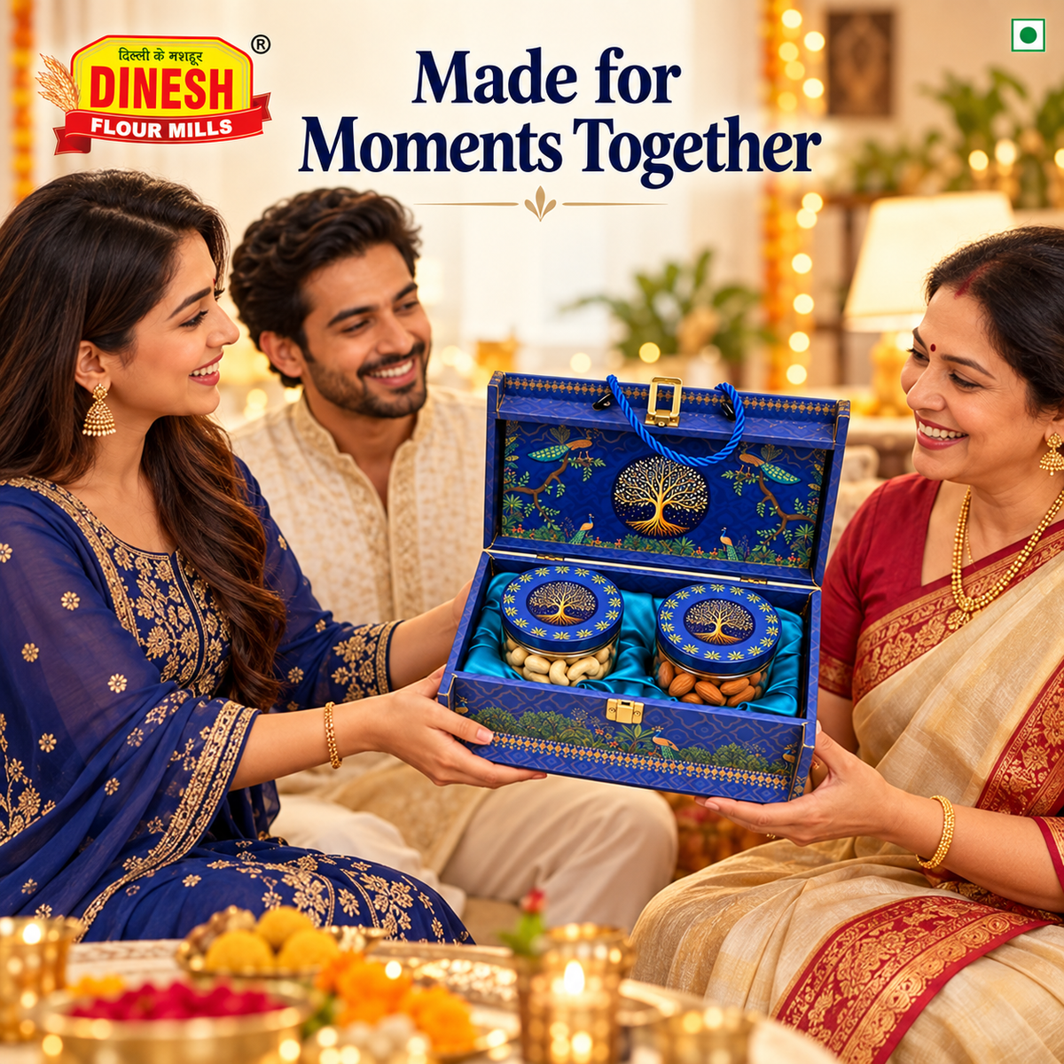 Royal Blue Kaju & Badam Gift Hamper | 2 Jar Dry Fruit Gift Box | Dinesh Flour Mills