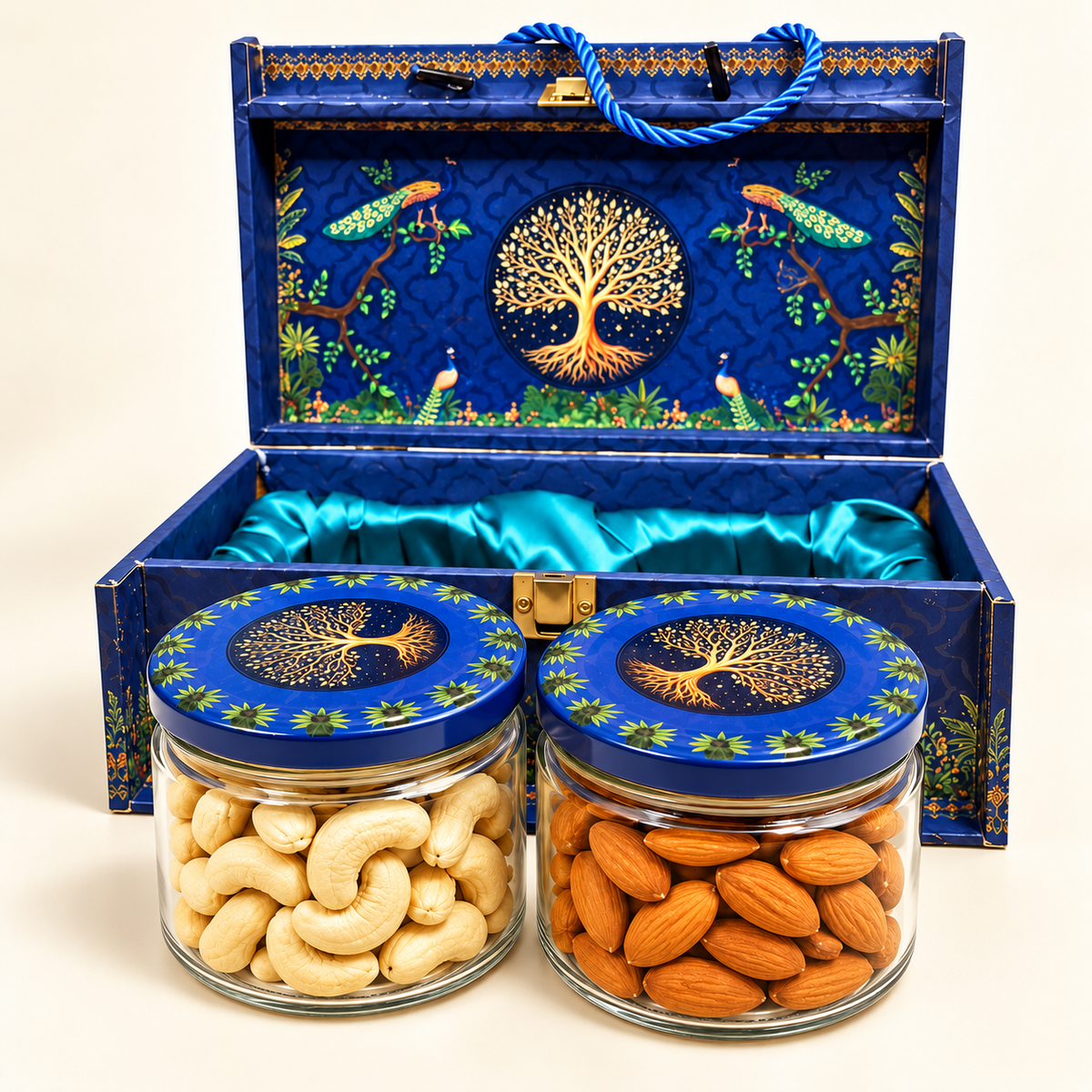 Royal Blue Kaju & Badam Gift Hamper | 2 Jar Dry Fruit Gift Box | Dinesh Flour Mills