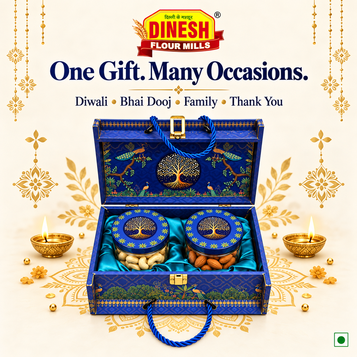 Royal Blue Kaju & Badam Gift Hamper | 2 Jar Dry Fruit Gift Box | Dinesh Flour Mills