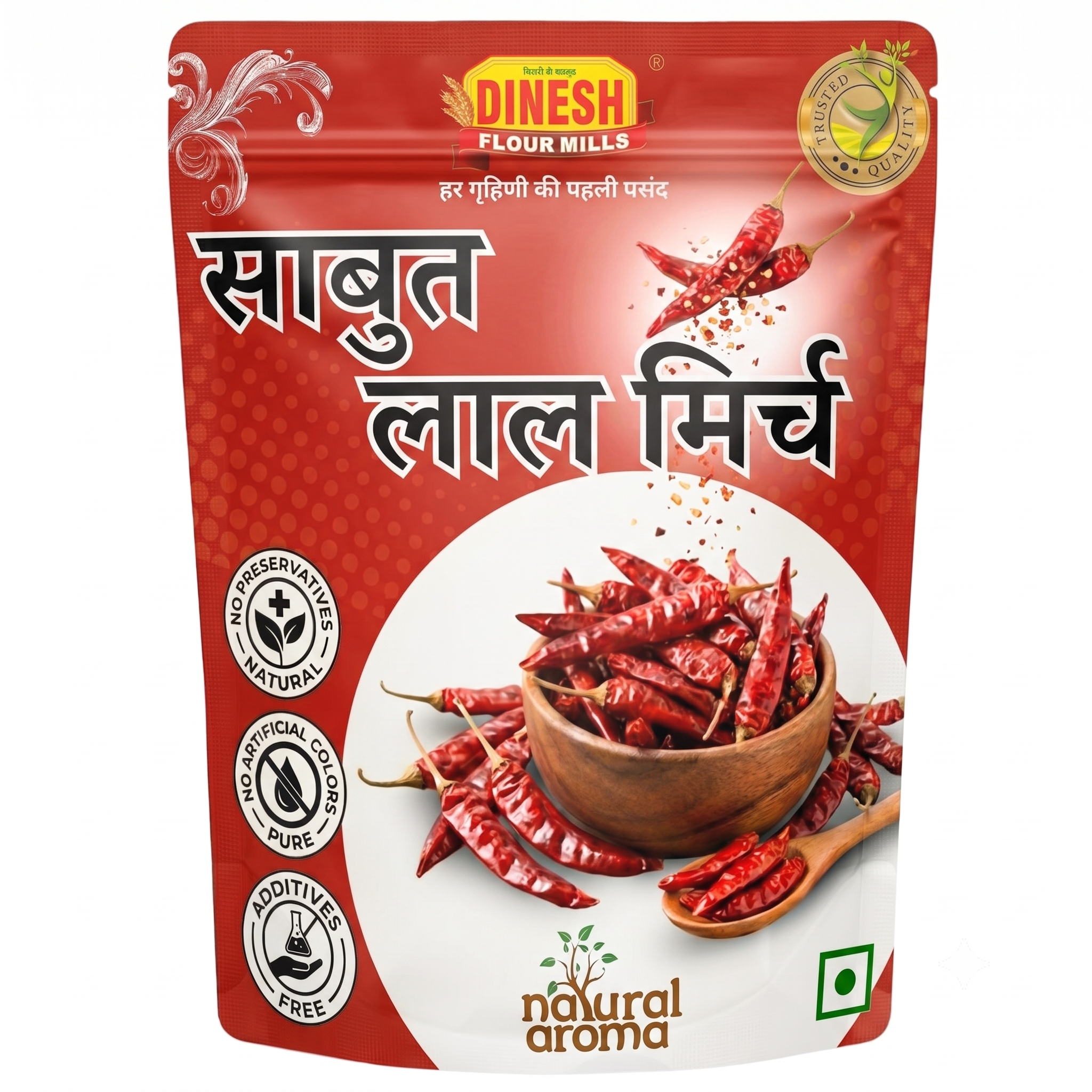 Dinesh Flour Mills Sabut Lal Mirch whole red chilli packet