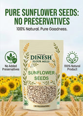 Dinesh Flour Mills sunflower seeds package with sunflowers in the background