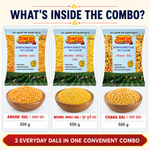Unpolished Dal Combo Pack 1.5 kg | Arhar Dal, Moong Dhuli Dal & Chana Dal | 3 × 500 g