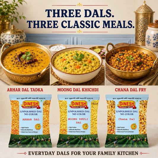 Unpolished Dal Combo Pack 1.5 kg | Arhar Dal, Moong Dhuli Dal & Chana Dal | 3 × 500 g