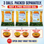 Unpolished Dal Combo Pack 1.5 kg | Arhar Dal, Moong Dhuli Dal & Chana Dal | 3 × 500 g
