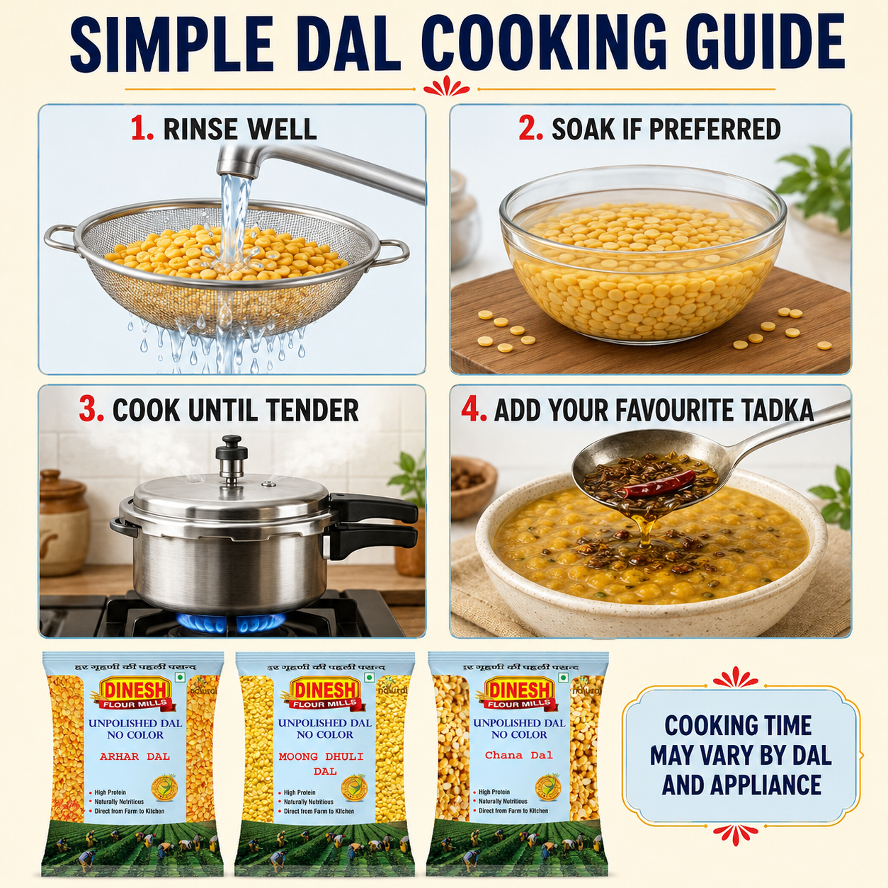 Unpolished Dal Combo Pack 1.5 kg | Arhar Dal, Moong Dhuli Dal & Chana Dal | 3 × 500 g