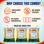 Unpolished Dal Combo Pack 1.5 kg | Arhar Dal, Moong Dhuli Dal & Chana Dal | 3 × 500 g