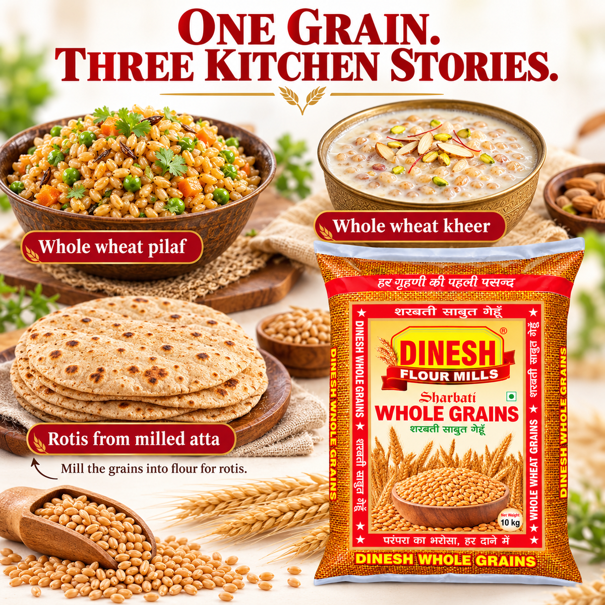 Dinesh Flour Mills Sharbati Whole Wheat Grains (Sabut Gehun)