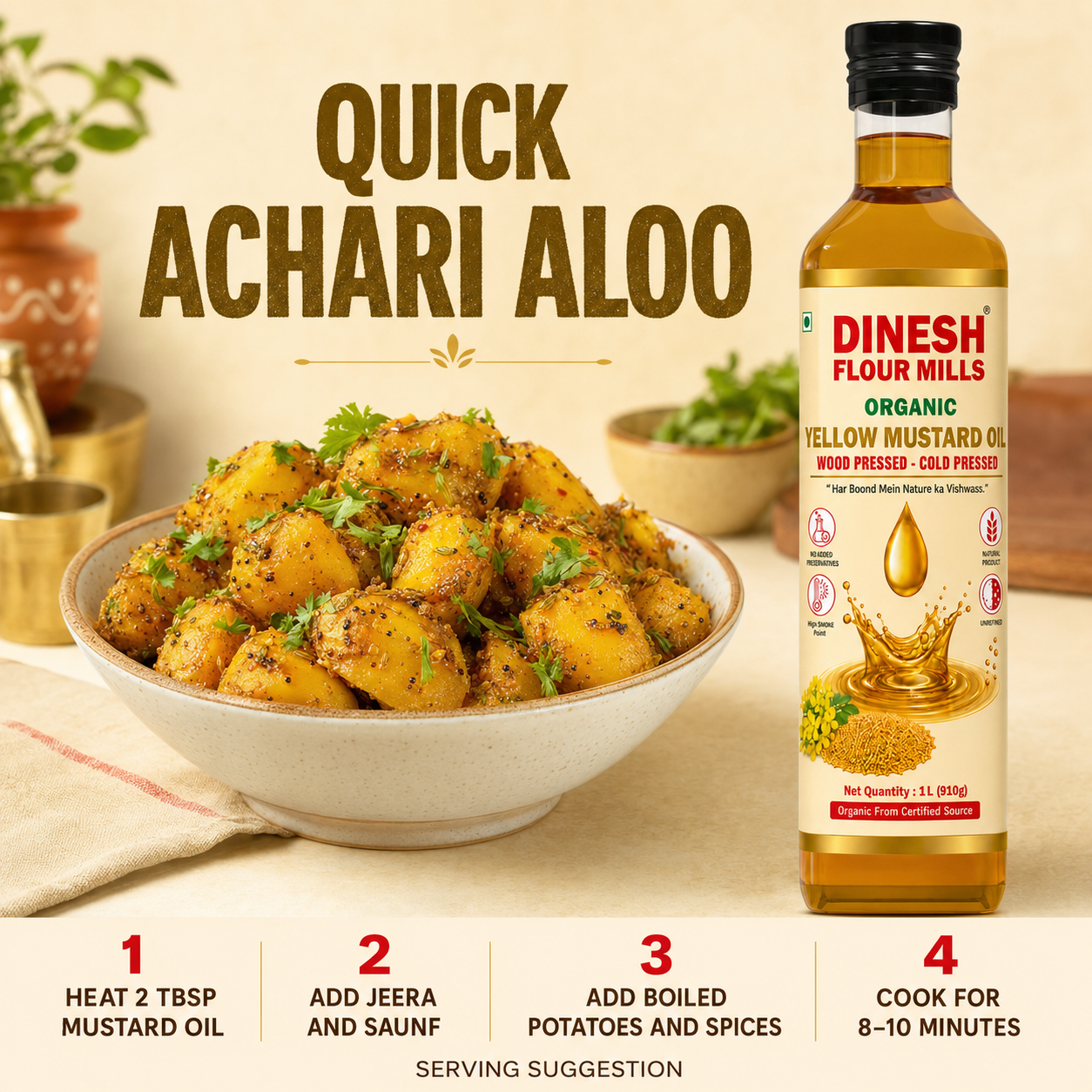 Organic Yellow Mustard Oil 1 L | Wood-Pressed, Cold-Pressed & Unfiltered Peeli Sarson Oil